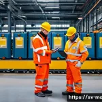 설비 유지보수 직무에서 꼭 알아야 할 안전 규칙 - A detailed industrial maintenance scene in a Swedish factory setting: a diverse group of workers wea...