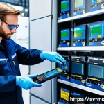 신입 설비 유지보수 기술자의 첫 1년 - A detailed, realistic scene inside a modern Swedish industrial facility showing a maintenance techni...